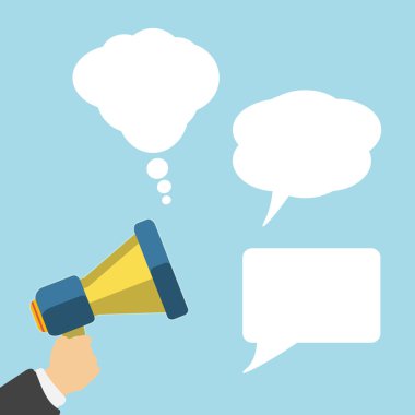 kabarcık ile sarı bir megafon tutan el