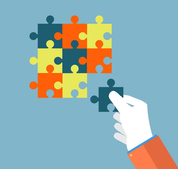 Businessman assembling jigsaw puzzle — Stock Vector