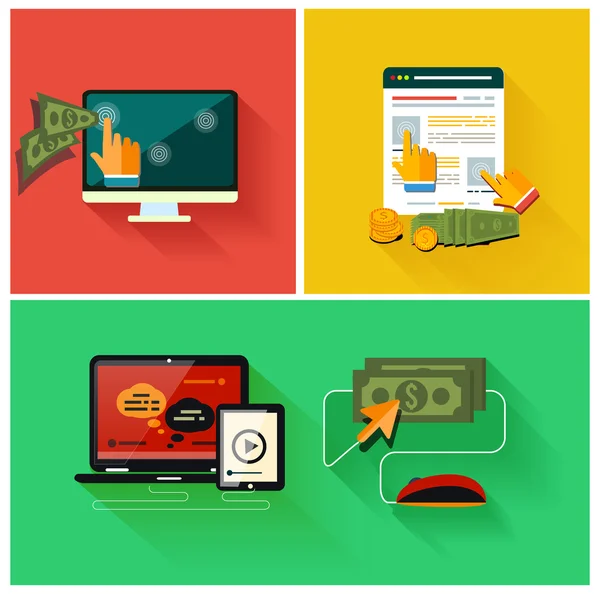 Pago por clic modelo de publicidad en Internet — Vector de stock