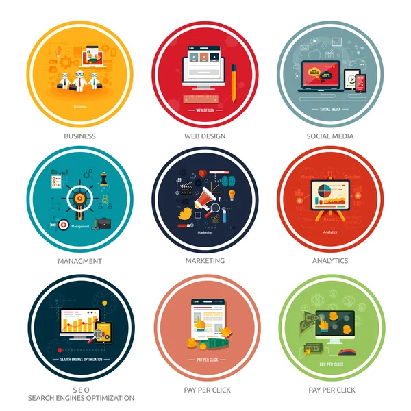 Iconos para diseño web, seo, redes sociales — Vector de stock