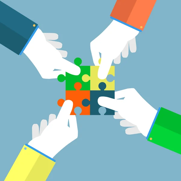 Businessman assembling jigsaw puzzle — Stock Vector