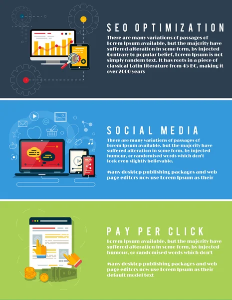 Icônes pour la conception web, SEO, médias sociaux — Image vectorielle