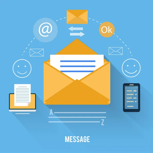 Sobres con mensaje y tecnología de correo electrónico — Vector de stock