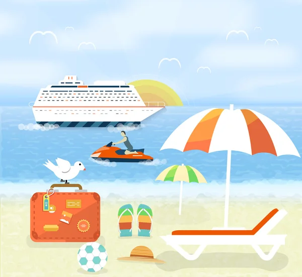 Conjunto de iconos de viajar y planear unas vacaciones de verano — Vector de stock