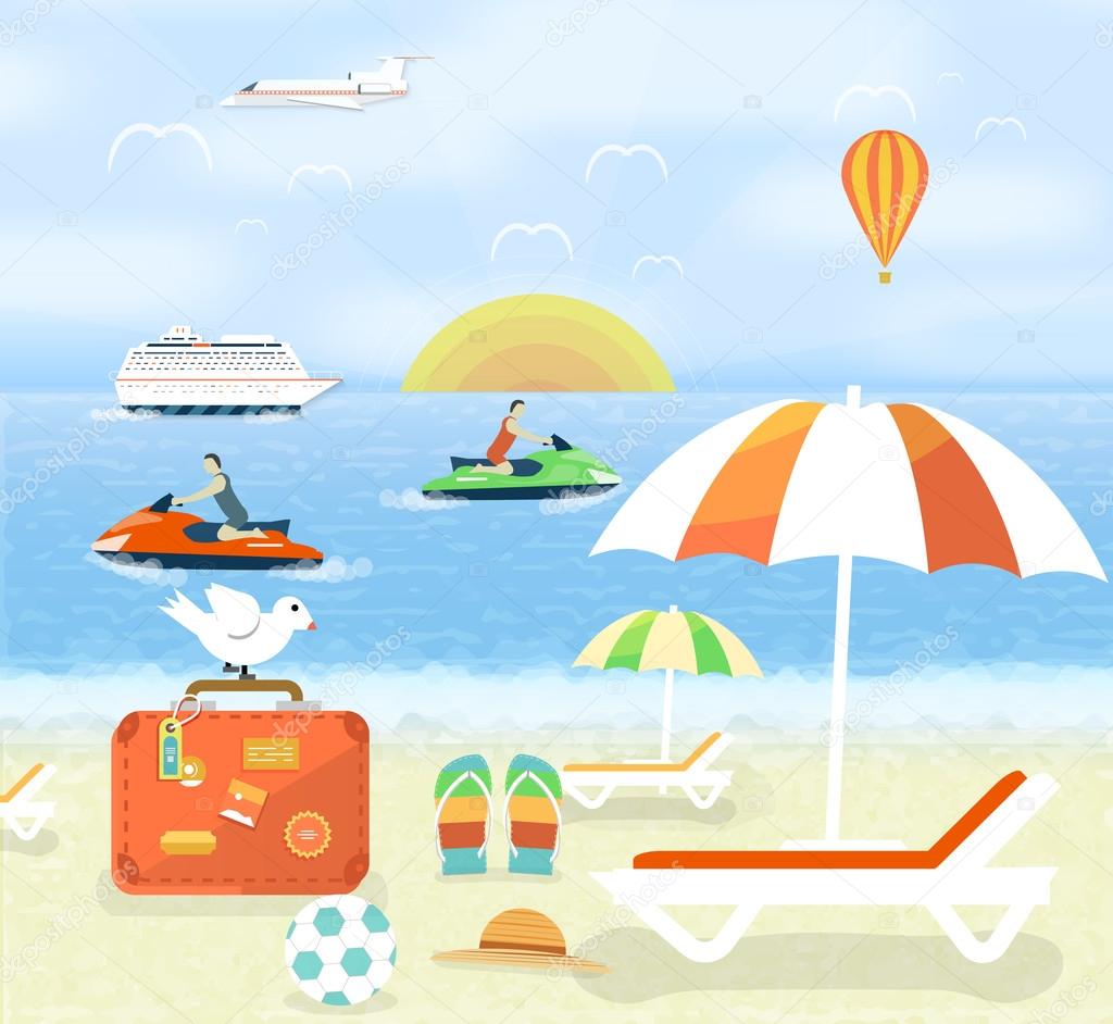 Icons set of traveling and planning a summer vacation