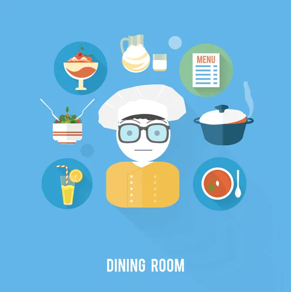 Concepto de cocina con íconos de artículos — Vector de stock