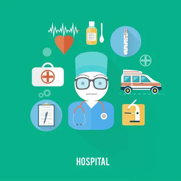 Έννοια του νοσοκομείου με τα εικονίδια των στοιχείων — Διανυσματικό Αρχείο