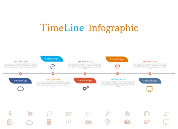 Infográfico de linha do tempo com diagrama e texto — Vetor de Stock