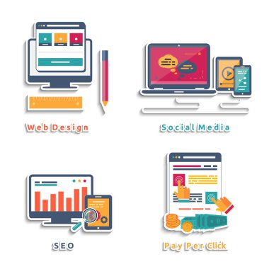 web tasarım, seo, sosyal medya için simgeler