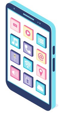 Akıllı telefon ve standart mobil uygulamalar ekranda. Programlama, yazılım geliştirme, uygulamalar