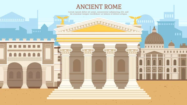 Antik Roma panteon tapınağı sütunu Roma fayansları, stratejik gelişim antika kültürü — Stok Vektör