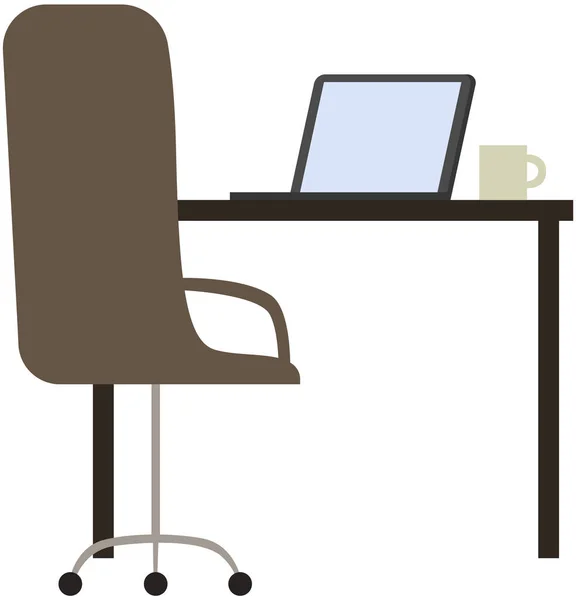 Moderno local de trabalho design plano. Cadeira de escritório e mesa de escritório — Vetor de Stock