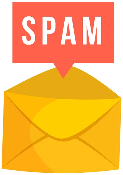 Spam e-posta uyarı işareti. Virüs, korsanlık, hackleme ve güvenlik kavramı. Çöp posta ile Zarfla — Stok Vektör