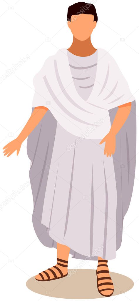 Young male roman wearing long tunic and sandals as traditional clothes vector illustration