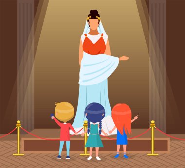 Müze ziyaretçileri, Roma vatandaşının klasik kadın figürüne bakan küçük çocuklardan oluşan bir grup.