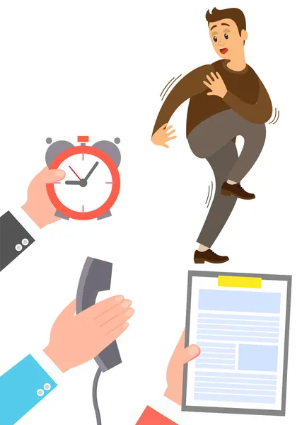 Deadline-Geschäftskonzept, Zeitmanagement, Angst, zu spät zu kommen. Geschäftsmann hat Angst vor der Zeit — Stockvektor