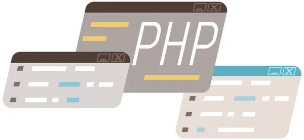 Trabajando en el desarrollo web. Concepto de programación y codificación de scripts en php, javascript, python, otros lenguajes — Vector de stock