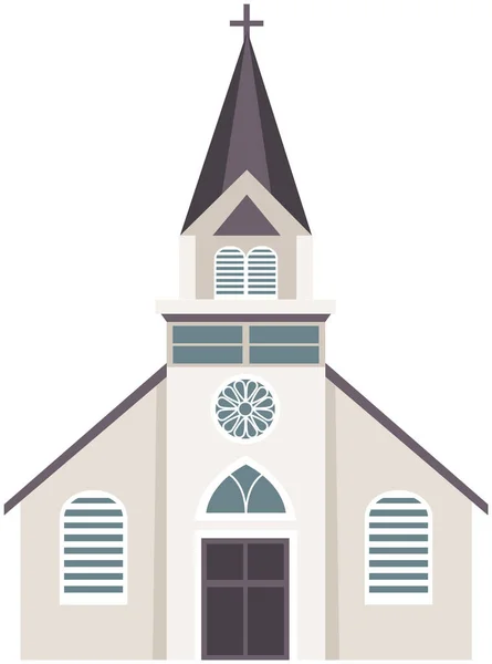 Igreja Católica Velha isolado em fundo branco. Desenhos animados vetor clássico catedral ilustração — Vetor de Stock