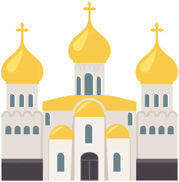 Régi ortodox egyház elszigetelt fehér háttérrel. Rajzfilm vektor klasszikus katedrális illusztráció — Stock Vector