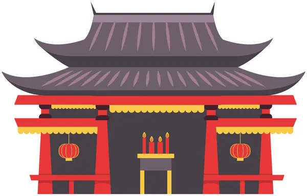 Edificio o templo asiático o chino en estilo tradicional aislado en blanco. Pagoda antigua casa — Archivo Imágenes Vectoriales