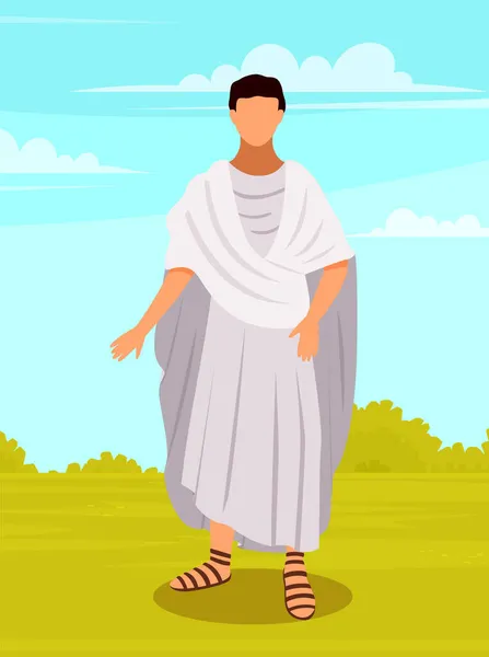 Young male roman wearing long tunic and sandals as traditional clothes vector illustration — Stock Vector