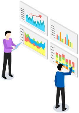 Çalışanlar istatistiksel göstergeleri, iş verilerini analiz ederler. Karakterler pazarlama araştırmalarıyla çalışır