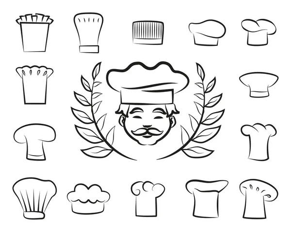 Chef y Colección de Sombreros Vector Illustration — Archivo Imágenes Vectoriales