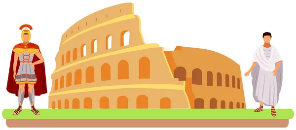 Coliseo de Roma, los habitantes antiguos están cerca de la ilustración de catroon vector edificio antiguo — Vector de stock