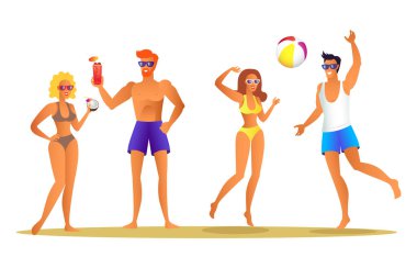 Seaside relaxation vektör illüstrasyonundan Yetişkinler