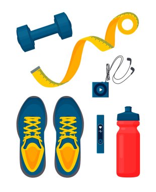 Spor Malzemeleri Grubu Beyaz Arkaplanda İzole Edildi