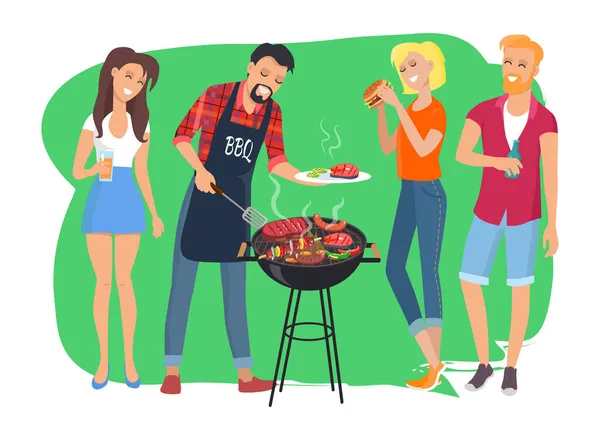 Barbecue Party and People Vector Illustration — 图库矢量图片