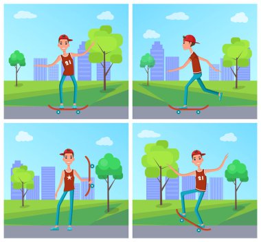 Gençler Kaykay Vektörü İllüstrasyon Patencisi