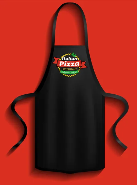 Förkläden med pizzeria-logotyper. Kläder för arbete och matlagning i köket på pizzeria — Stock vektor