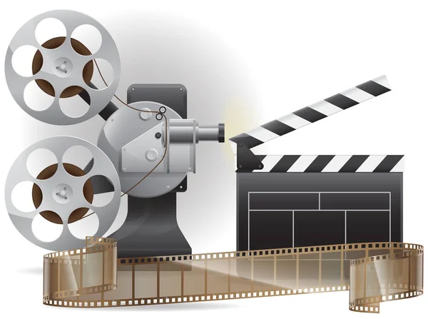 Σετ εικονίδια κινηματογράφος και ταινία. Εξοπλισμός κινηματογραφικής παραγωγής για γυρίσματα, κινηματογραφική βιομηχανία — Διανυσματικό Αρχείο