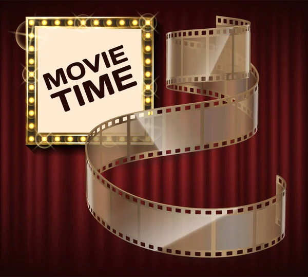 Movie time banner with cinema movie and photography 35 mm film strip template in vintage style — Stock Vector