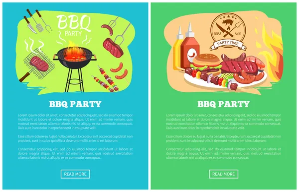 BBQ Party Web Pages Collection Vector Illustration — 스톡 벡터