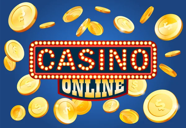 Online casino gokken poster ontwerp. Geld munten winnaar succes concept. Slot machine spel prijs — Stockvector