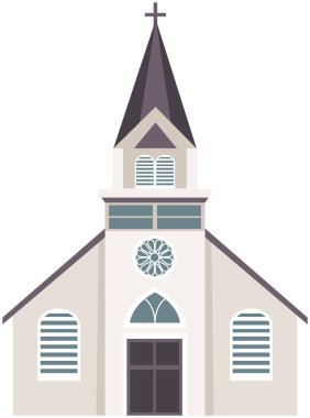 Eski Katolik Kilisesi beyaz arka planda izole edilmiş. Çizgi film vektörü klasik katedral çizimi