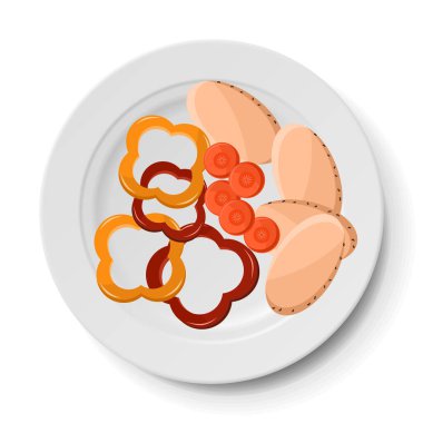 Tabakta çeşitli doğal malzemeler var. Restoran mutfağı için taze sebze ve et.