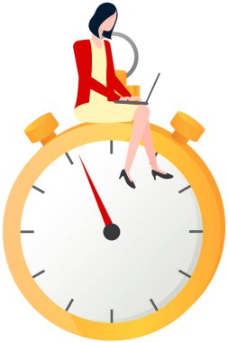 Kız spor olsun diye kronometrenin üstüne oturur. Planlar, yönetim ve ilerleme için yüksek hız zamanlayıcısı