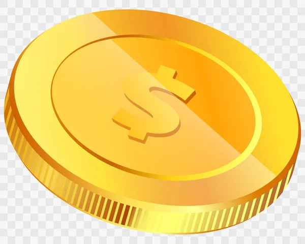 Zlatá mince s dolarovou značkou izolovaná. Realistická 3D mince. Penny jako symbol bohatství a úspěchu — Stockový vektor