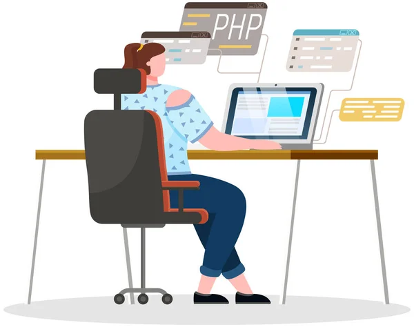 Programmer engineering and coding. Set of programmers working on web development on computers — Stock Vector