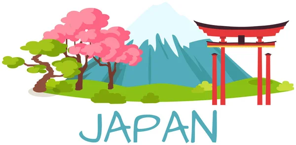 Infographie Voyage Japon, lettrage Japon et monuments célèbres. Découvrez le concept Asie de l'Est — Image vectorielle