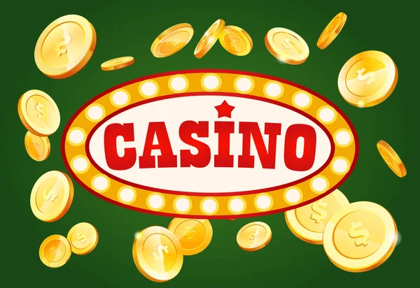 Casino gambling poster design. Money coins winner success concept. Slot machine game prize — Stock Vector
