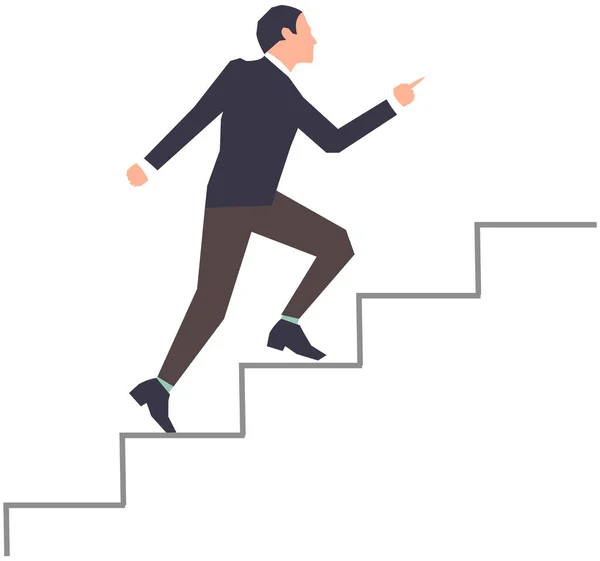 Empresario subiendo escaleras de éxito. Competencia empresarial, concepto de liderazgo — Vector de stock