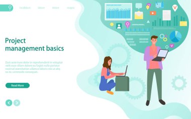 Proje yönetimi temelleri, çalışanlar teknoloji ile çalışır. Web sitesinde sosyal eğilimler ve simgeler