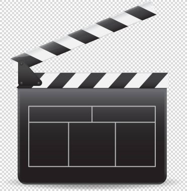 Beyaz arkaplanda film alkışı simgesi. Boş film alkışları sinema vektör illüstrasyonu