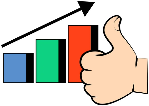 Grafická prezentace s diagramem a lidskou rukou zobrazující symbol jako palec nahoru, úspěch v podnikání — Stockový vektor