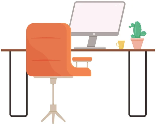 Design plat de lieu de travail moderne. Chaise de bureau et bureau — Image vectorielle