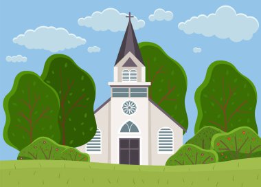 Eski Katolik Kilisesi. Çizgi film vektörü klasik katedral çizimi